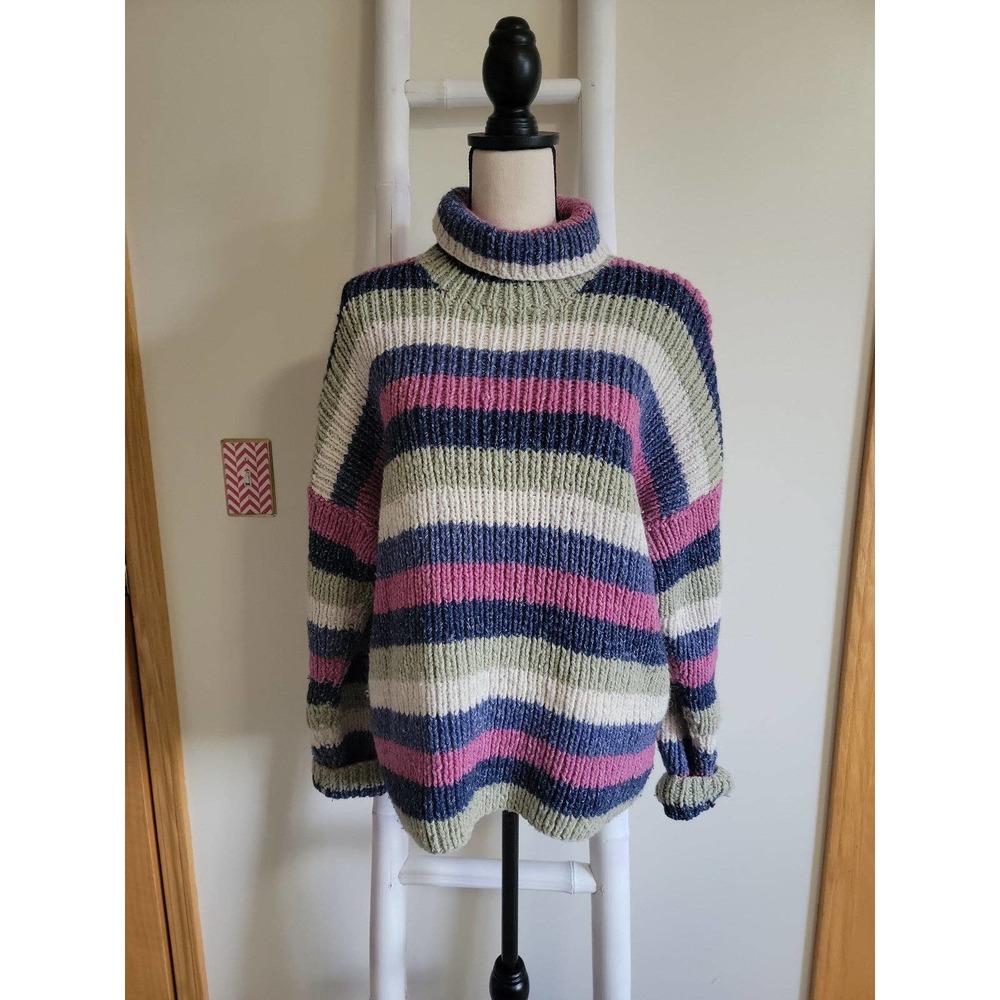 VTG Purple Mountain Striped Wool Blend Sweater Sz L